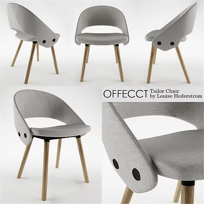 OFFECCT Tub Chair by Louise Hedenstrom with Gray Fabric and Wooden Legs 3d model