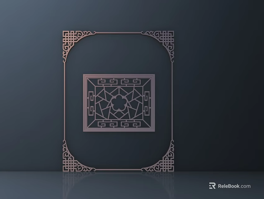 Copper Hollow Out Decorative Hardware Tools Frame With Intricate Patterns And Reflection 3d model 
