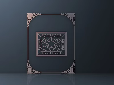 Copper Hollow Out Decorative Hardware Tools Frame With Intricate Patterns And Reflection 3d model