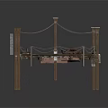 Decorative Wooden Platform With Posts Ropes And Dishes On Wooden Floor