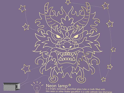 Chinese Style Neon Lamp Combination With Decorative Dragon Head Shape And Stars 3d model