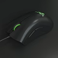 Ergonomic Black Wired Gaming Mouse With Green Light And USB Cable Design 3d model