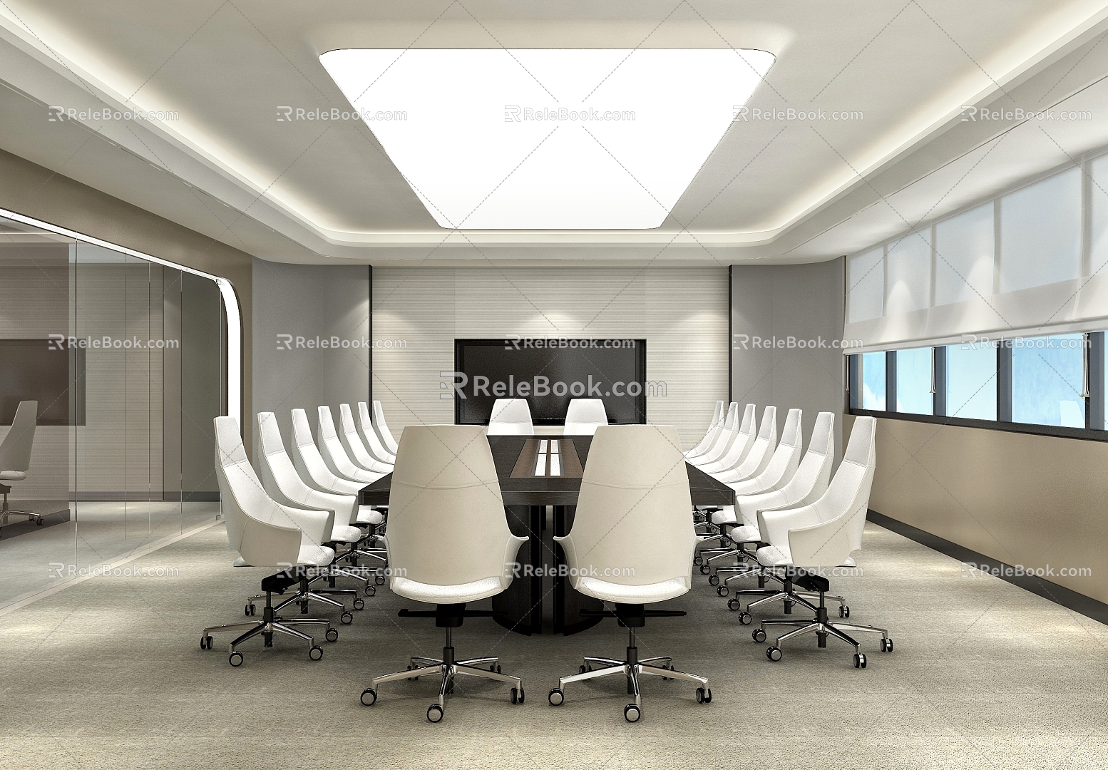 Conference Room Table and Chair Chandelier 3d model