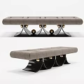 Modern Gray Upholstered Fabric Bench With Tufted Seat And Metal Gold Accent Legs