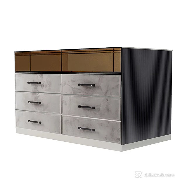 Modern Entryway Side Cabinet With Multiple Gray Drawers Black Panels And Metal Handles 3d model 