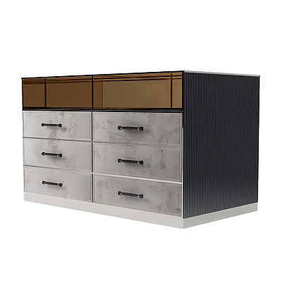 Modern Entryway Side Cabinet With Multiple Gray Drawers Black Panels And Metal Handles 3d model