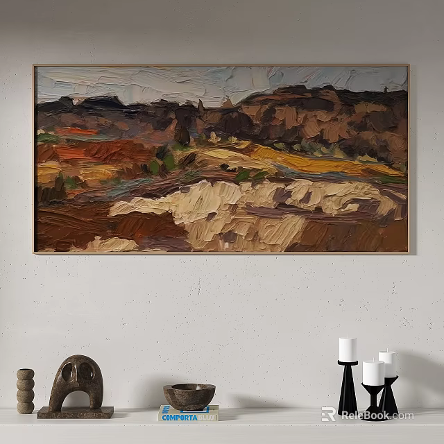 Abstract Landscape Painting With Textured Brushstrokes Earth Brown Yellow Red Hues Wall Art 3d model 