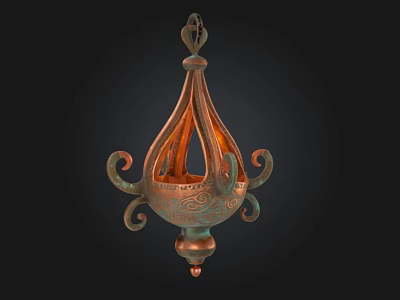 Vintage Copper Hanging Lantern With Ornate Scroll Design And Decorative Details 3d model