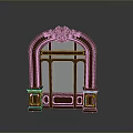 Traditional Brown Arched Door With Ornate Carved Design And Glass Panels