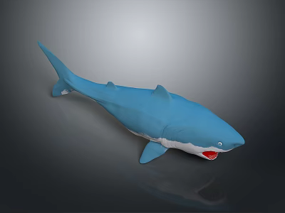 Blue Shark Plush Toy With Open Mouth On Gray Background 3d model