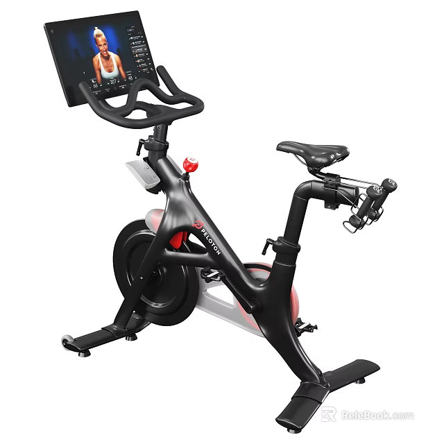 Modern Stationary Bike with Digital Display Ergonomic Seat Black Frame Red Accents for Home Gym 3d model 