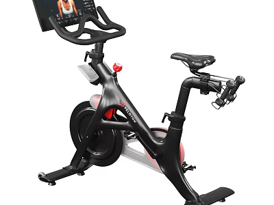 Modern Stationary Bike with Digital Display Ergonomic Seat Black Frame Red Accents for Home Gym 3d model