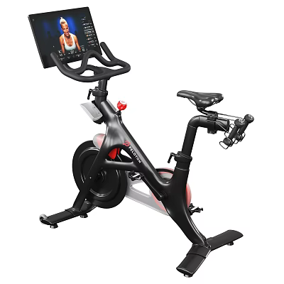 Modern Stationary Bike with Digital Display Ergonomic Seat Black Frame Red Accents for Home Gym 3d model