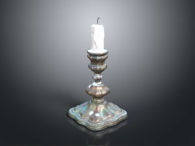 Decorative Metallic Candle Holder With White Candle And Ornate Base Design 3d model