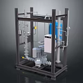 Industrial Equipment Frame With Metal Structure Pipes Valves Blue Container Control Box And Motor Components