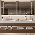 Modern Bathroom Vanity Cabinet With Double Sink Mirrors Folded Towels And Green Plant