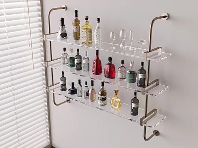 Wall Mounted Metal Wine Rack With Multi Tier Design For Wine Bottles And Glasses 3d model