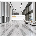 Modern Spacious Public Office Space With Marble Flooring Sofa Seating And Floor to Ceiling Windows