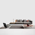 Modern Sofa With Cushions And Coffee Table Combination With Armchair Rug Floor Lamp Decor