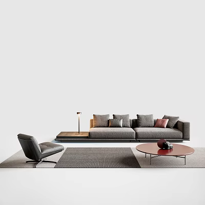 Modern Sofa With Cushions And Coffee Table Combination With Armchair Rug Floor Lamp Decor 3d model