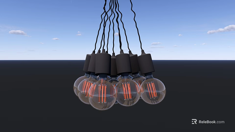 Outdoor Garden Ornament With Hanging Clear Glass Light Bulbs And Orange Filaments 3d model 