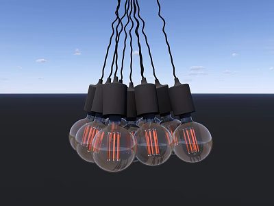 Outdoor Garden Ornament With Hanging Clear Glass Light Bulbs And Orange Filaments 3d model