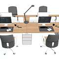 Modern Office Desk Setup With Computer Monitors Desk Lamps And Ergonomic Chairs