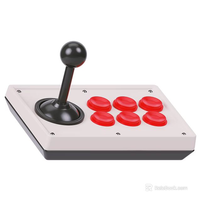 Arcade Game Joystick Controller With Black Stick Six Red Buttons And White Base 3d model
