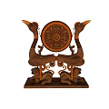 Traditional Musical Instrument With Twin Bird Carved Stands And Ornate Painted Drum Base
