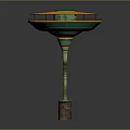 Futuristic Architectural Structure With Colorful Circular Disk Shaped Top And Tiered Support Column