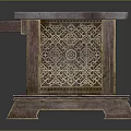 Decorative Wooden Table With Carved Patterns Blue Strips Drawer And Carved Legs