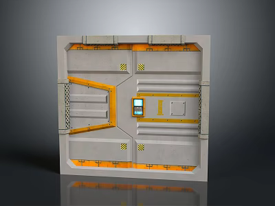 Industrial Concrete Floor Panel Structure With Yellow Lines Control Panel And Markers 3d model