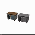 Rustic Wooden Functional Desk With Blue Cabinet Doors Distressed Details And Storage