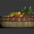 Fresh Assorted Fruits in Two Containers Metal and Wooden with Pineapple Strawberries Grapes Apples Oranges
