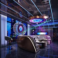 Modern Futuristic KTV Private Room With Circular Decorative Lighting And Comfortable Sofa Seating