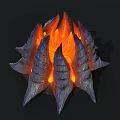 Glowing Volcanic Lava Structure With Orange Red Flames And Scaly Rock