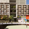 Modern Commercial Street With High Rise Buildings Open Plaza And Greenery