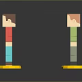 Various Colorful Block Style Character Dolls Standing On Yellow Bases