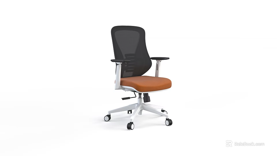 Ergonomic Office Chair With Black Mesh Backrest Orange Seat And White Base 3d model 
