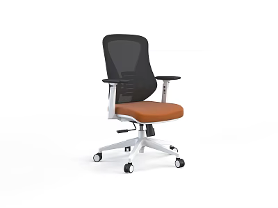 Ergonomic Office Chair With Black Mesh Backrest Orange Seat And White Base 3d model