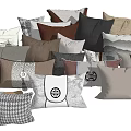 Modern Decorative Throw Pillows With Geometric Patterns Houndstooth And Circular Logo In Neutral Tones 3d model