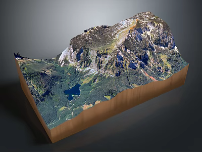 Detailed Natural Landscape 3D Model Featuring Mountain Lake And Green Vegetation 3d model