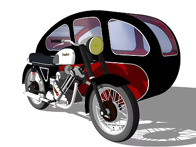 Vintage Ducati Motorcycle With Streamlined Black Red Sidecar And Spoked Wheels 3d model