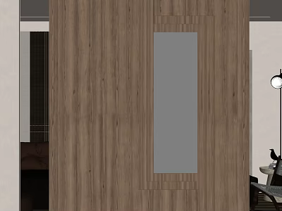 Modern Wooden Room Divider With Gray Panel For Interior Design 3d model