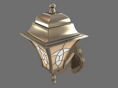 Vintage Brass Wall Lamp With Stained Glass Shade And Decorative Top Finial 3d model