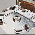Modern Light Colored Sofa Coffee Table Combination with Accent Chair Cushions and Bright Window Blinds