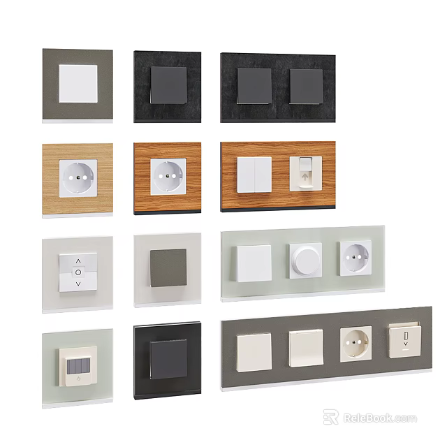 Modern Switch Panels with Various Designs Colors and Materials for Home Use 3d model 