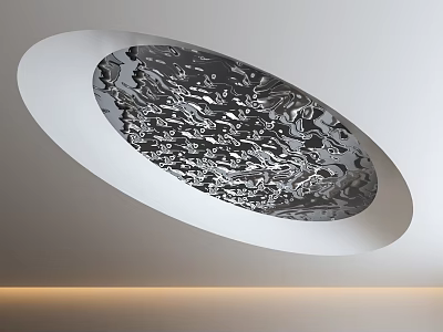 Modern Circular Ceiling Design With Metallic Wave Pattern And White Frame 3d model