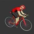 Cyclist In Red Shirt And Cap Riding Red Bicycle With Black Shorts On Gray Background