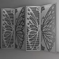 Decorative Multi Panel Screen With Laser Cut Butterfly Patterns And Modern Design 3d model
